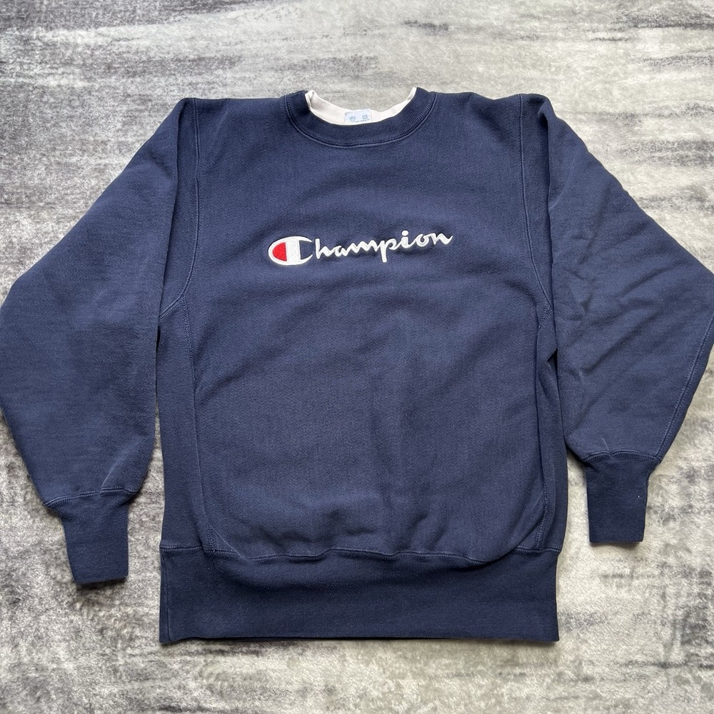 Vintage‎ 90s Champion Reverse Weave Crewneck Sweatshirt Blue Pullover Mens Large